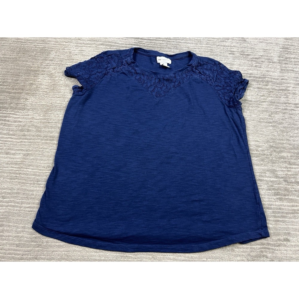 Liz Claiborne Top Womens XL Blue Short Sleeve Cotton Blend Casual